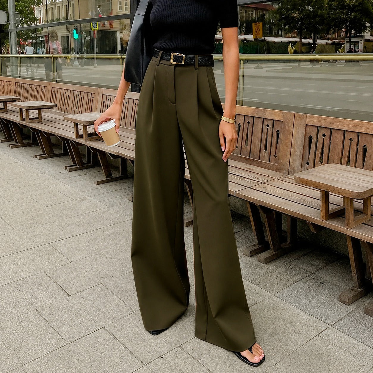 Marlene - Pantalon large sans ceinture