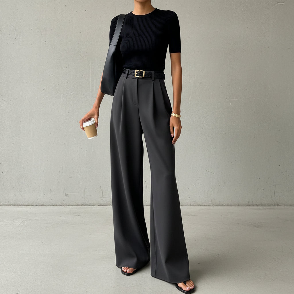 Marlene - Pantalon large sans ceinture