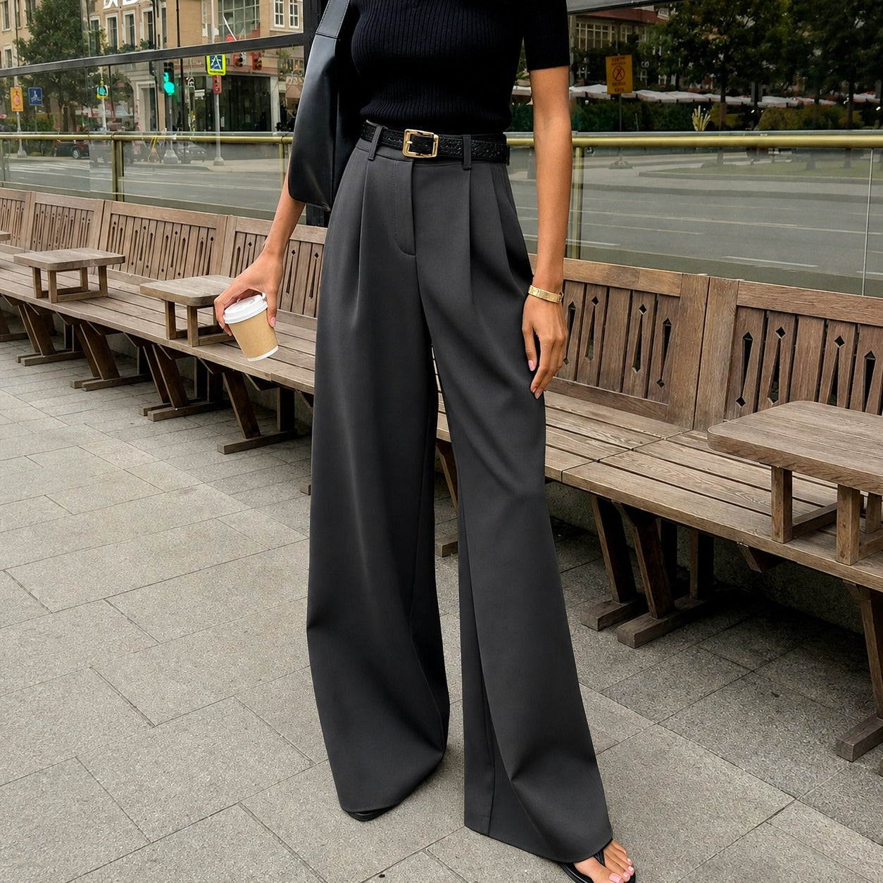 Marlene - Pantalon large sans ceinture