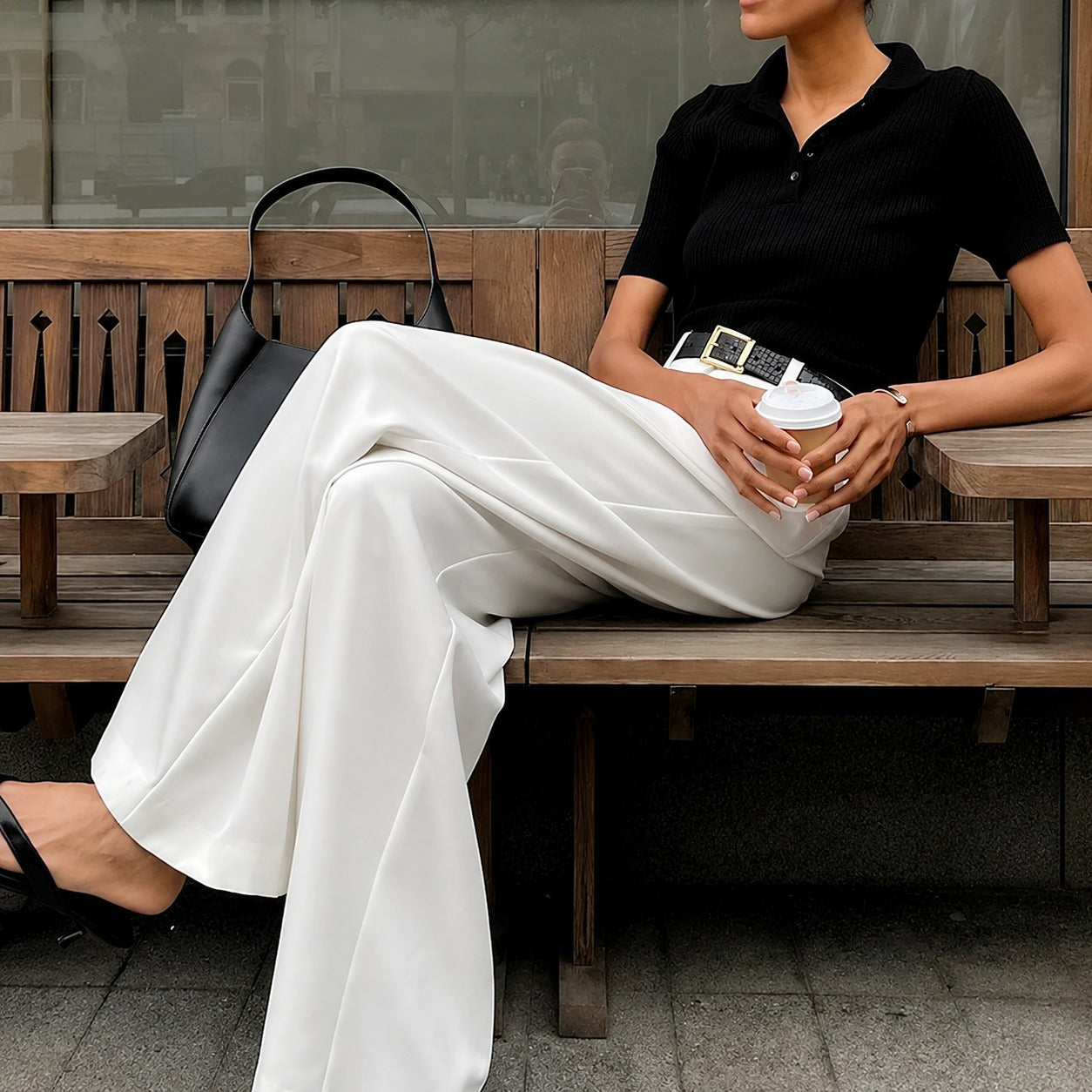 Marlene - Pantalon large sans ceinture