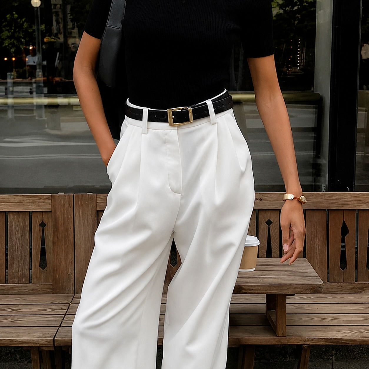 Marlene - Pantalon large sans ceinture