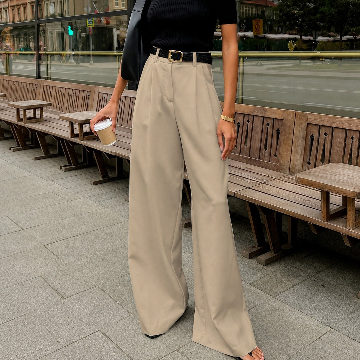 Marlene - Pantalon large sans ceinture