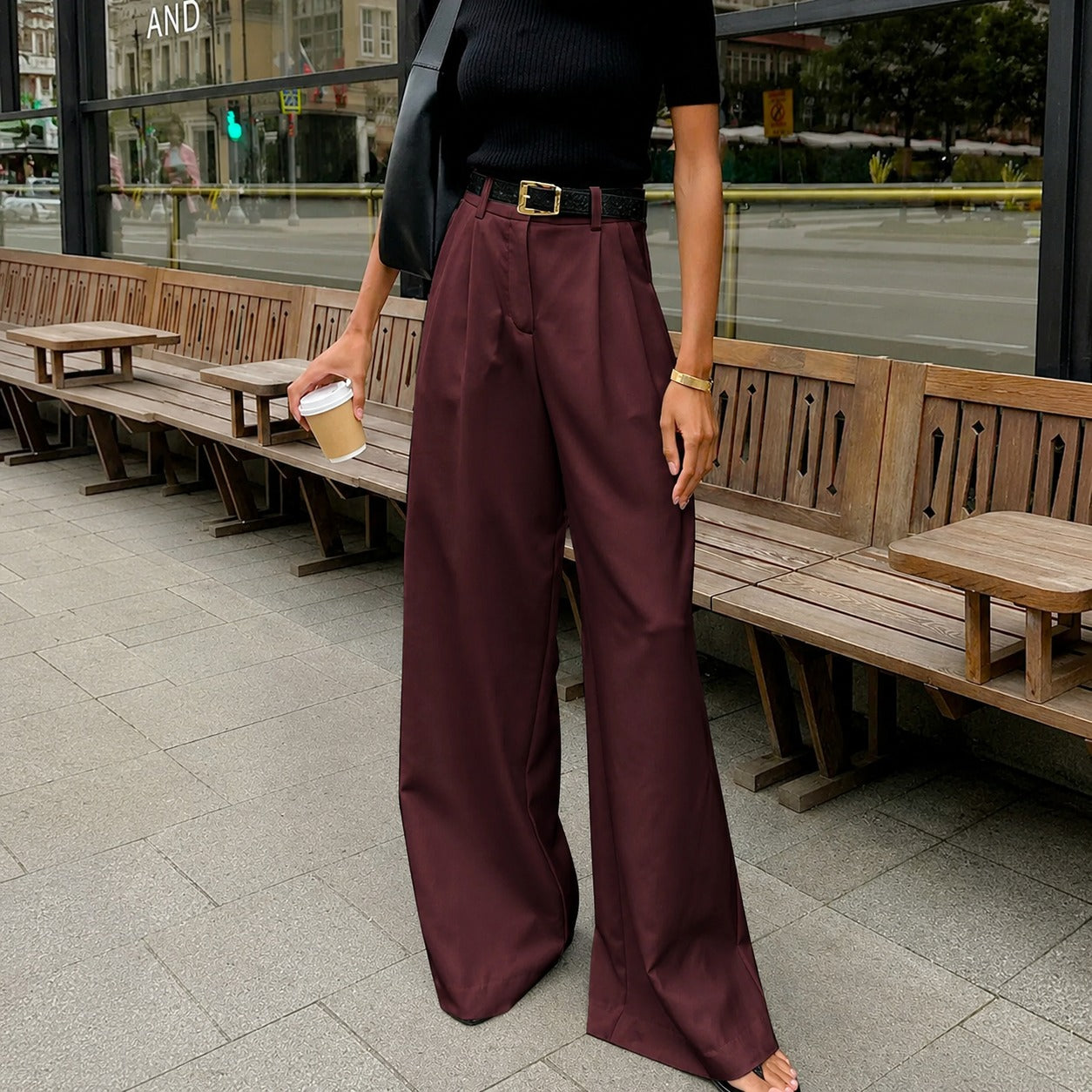 Marlene - Pantalon large sans ceinture