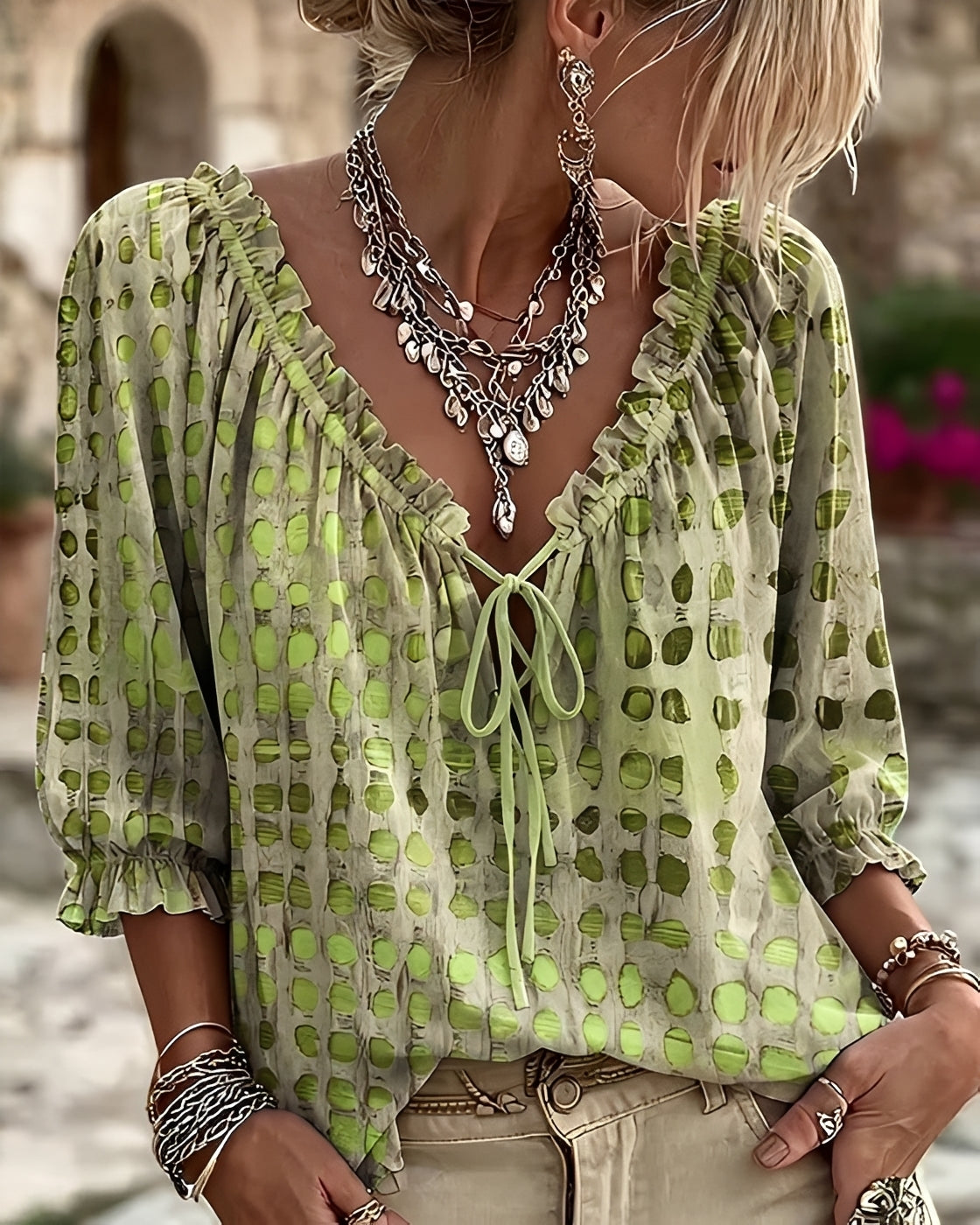 Candice - Blouse à Pois Élégante