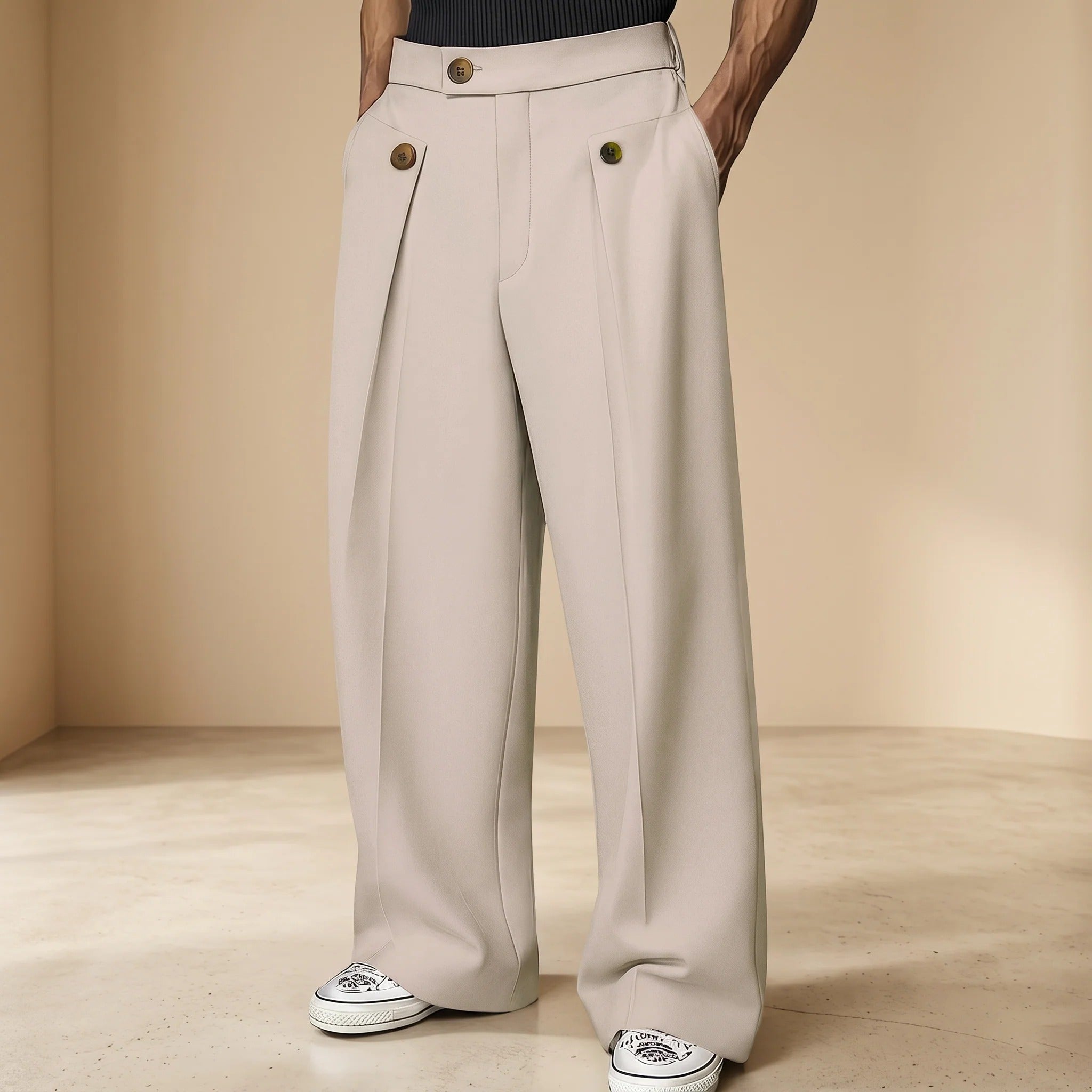 John - Pantalon Élégant Large Taille Haute
