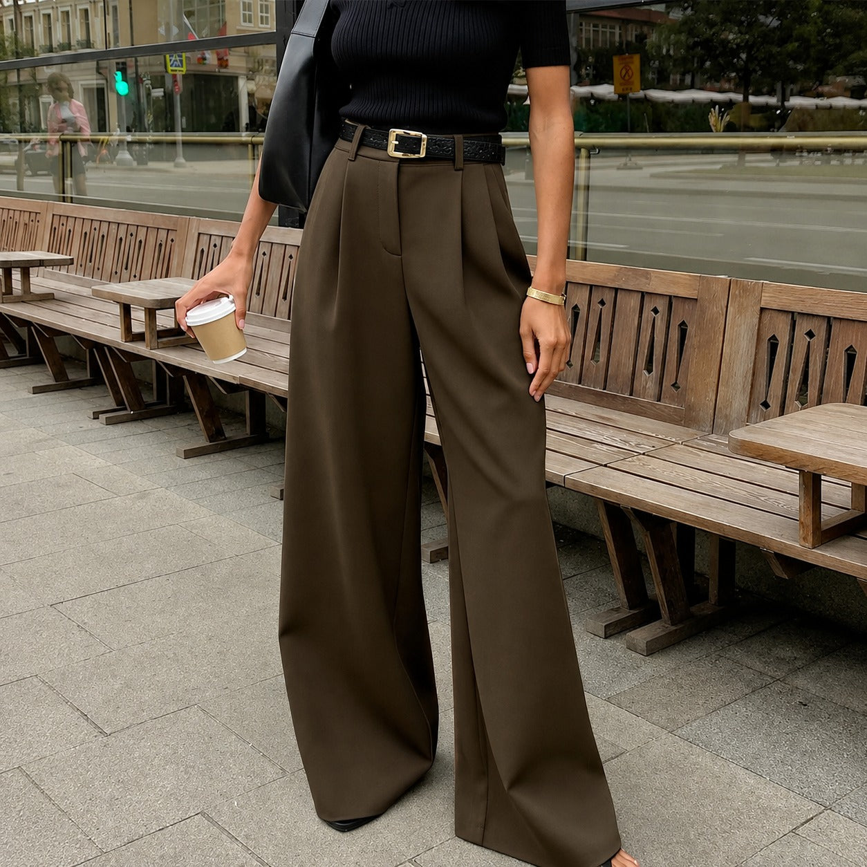 Marlene - Pantalon large sans ceinture