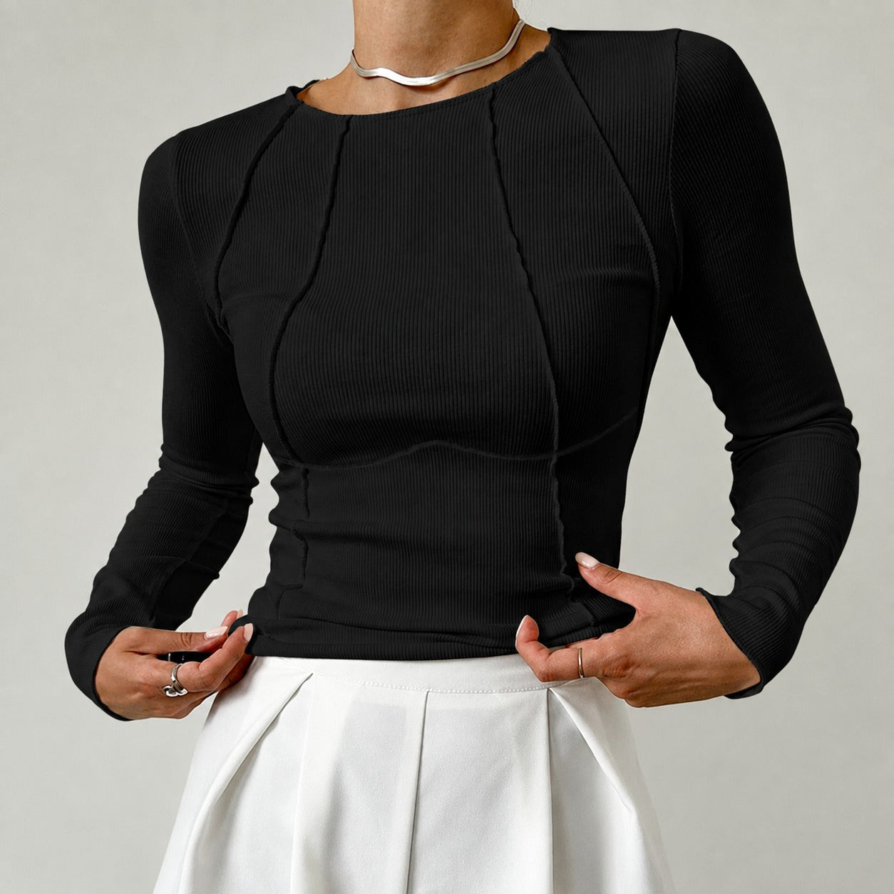 Leonie - Chemise élégante à manches longues avec passepoil