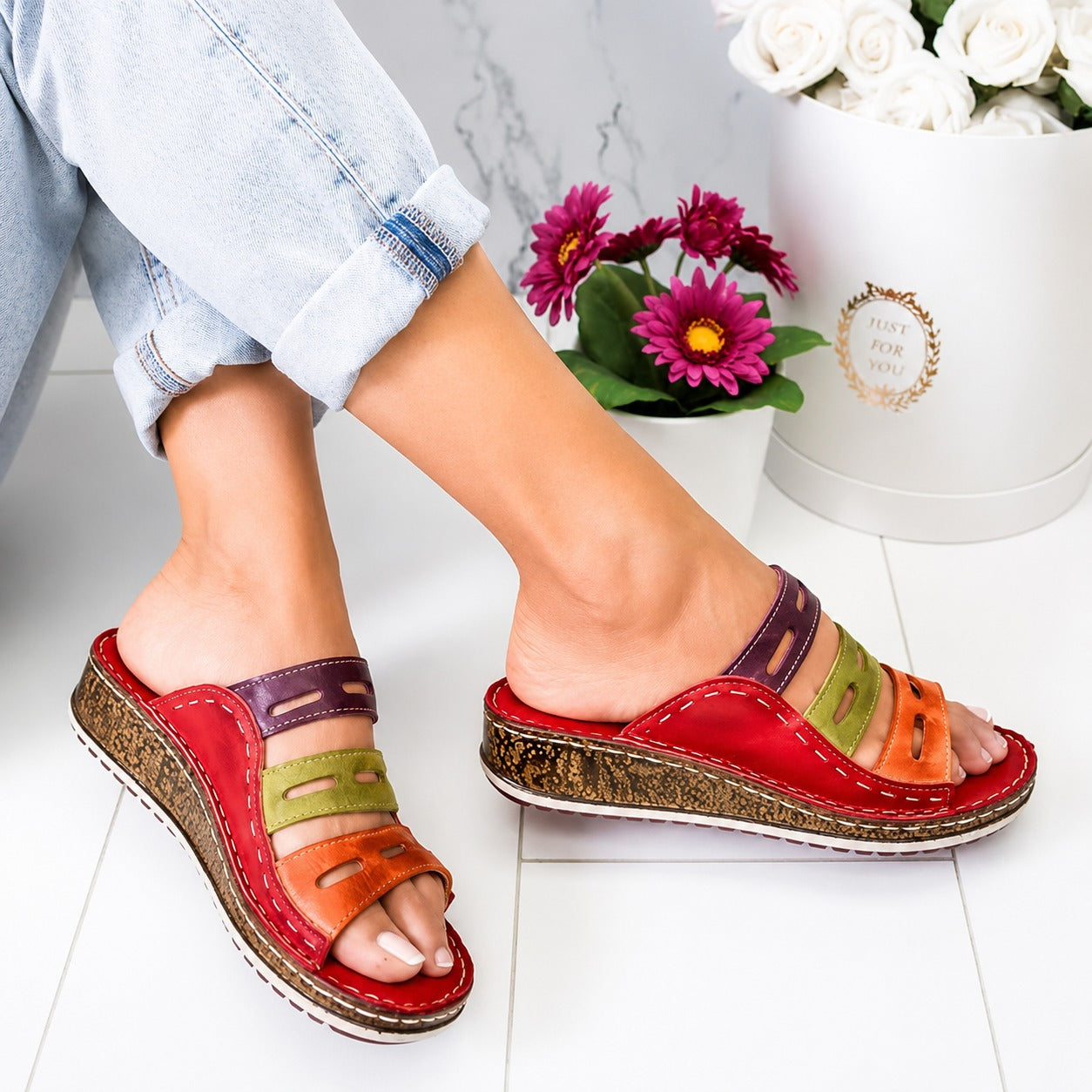 Christina - Sandales de Détente Multicolores