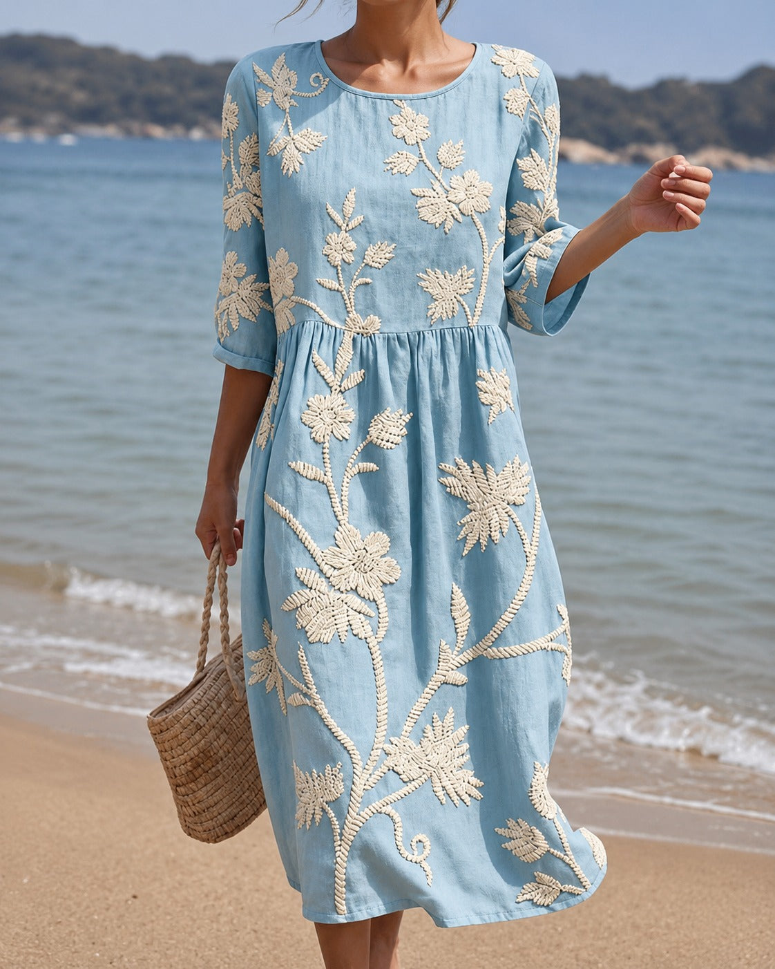Teresa - Robe Midi Chic avec Décor Brodé