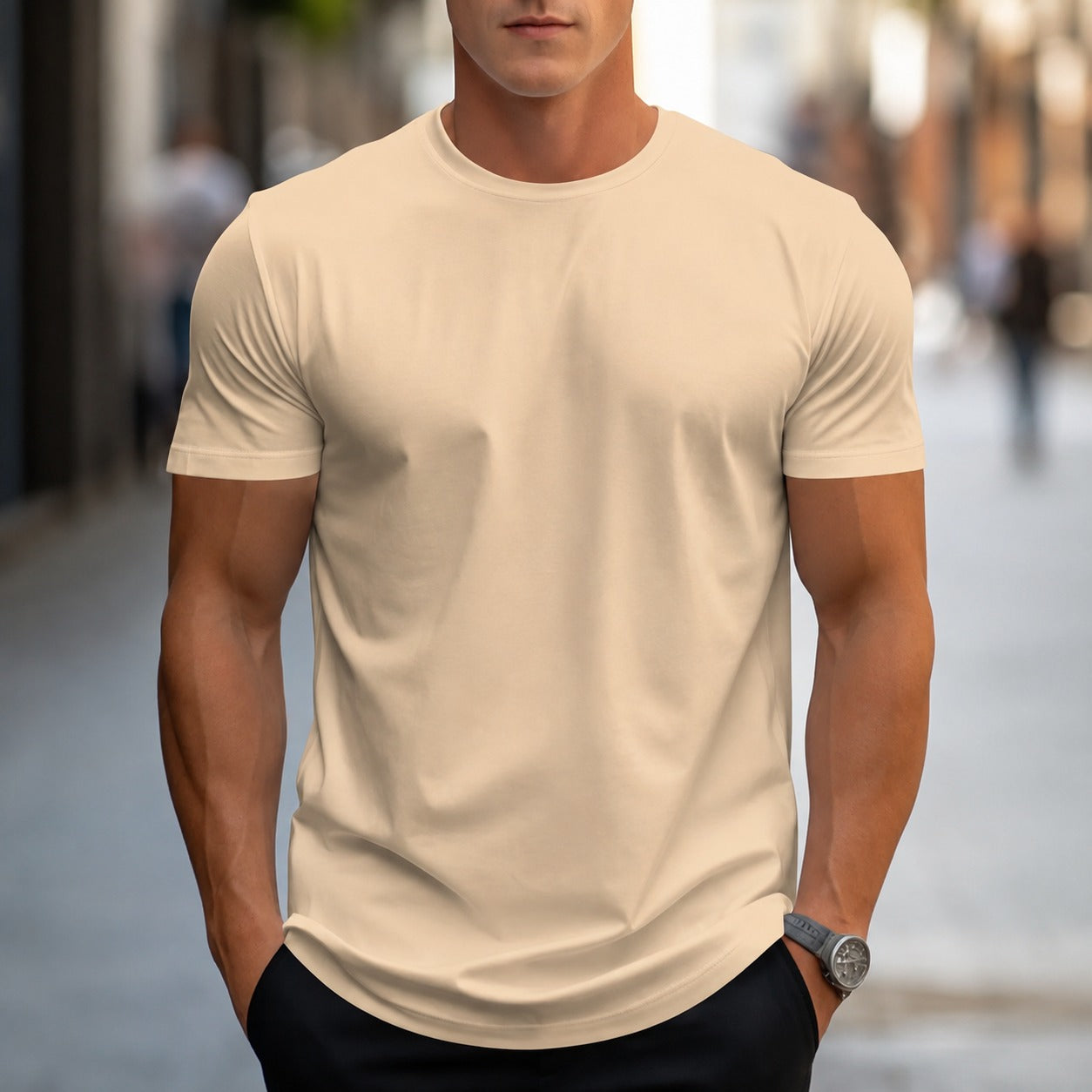 Owen - T-shirt uni décontracté pour hommes