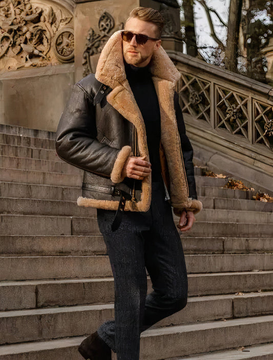 Thiago - Veste en cuir d'hiver pour hommes, élégante