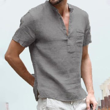 Korbin - Chemise pour homme en lin, légère et à manches courtes