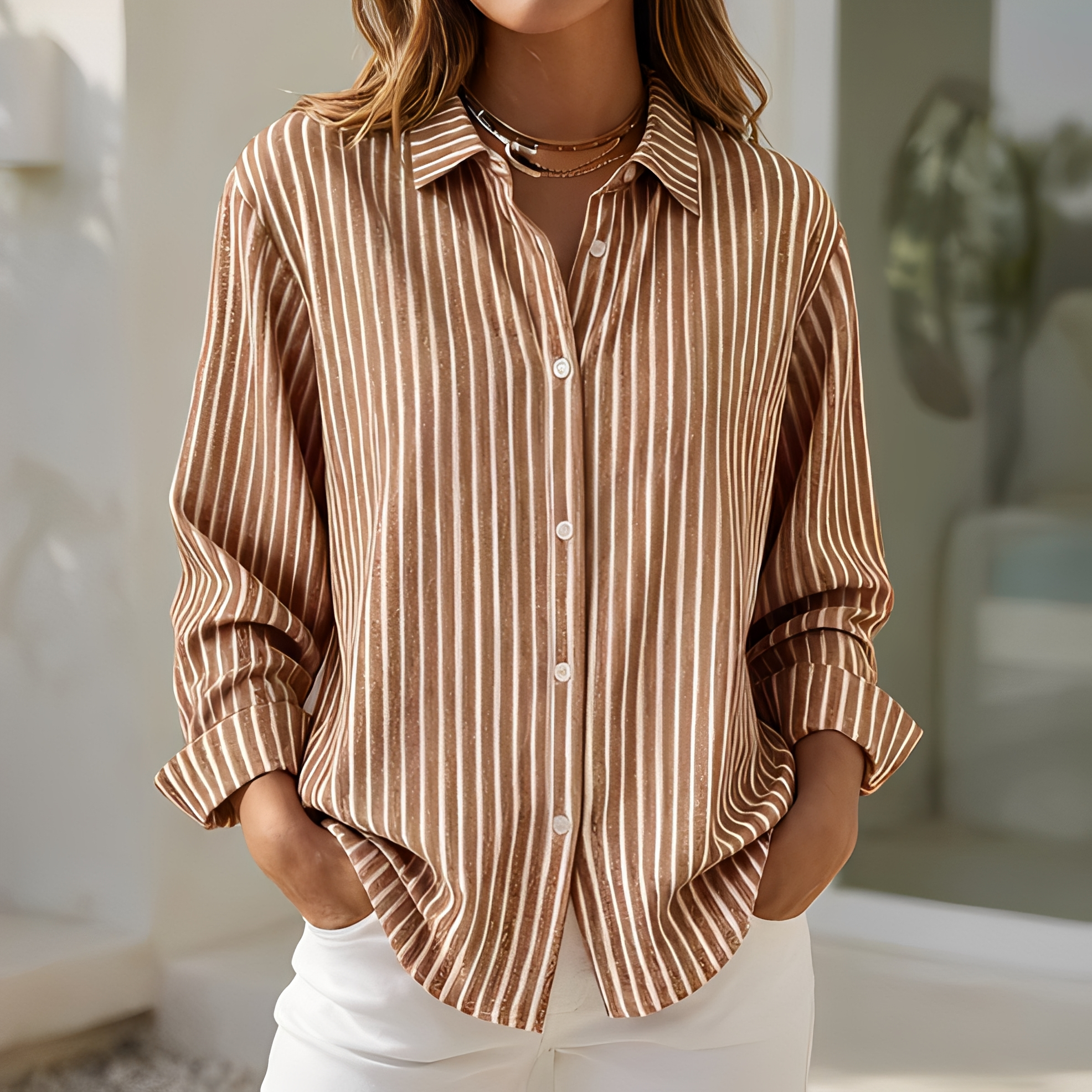 Lenna - Chemise d'été à rayures, coupe ample pour femme