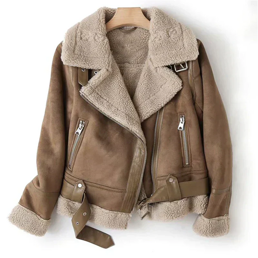 Macie – Blouson en cuir avec doublure Sherpa