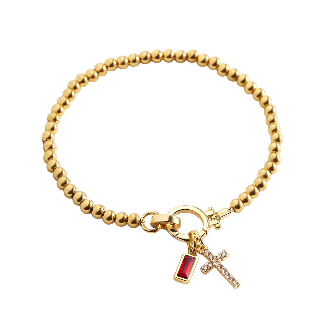 Eli – Bracelet de pierre de naissance avec pendentif en croix