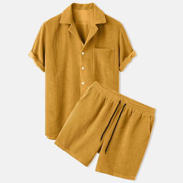 Cayson - Set chemise et short en velours côtelé pour homme