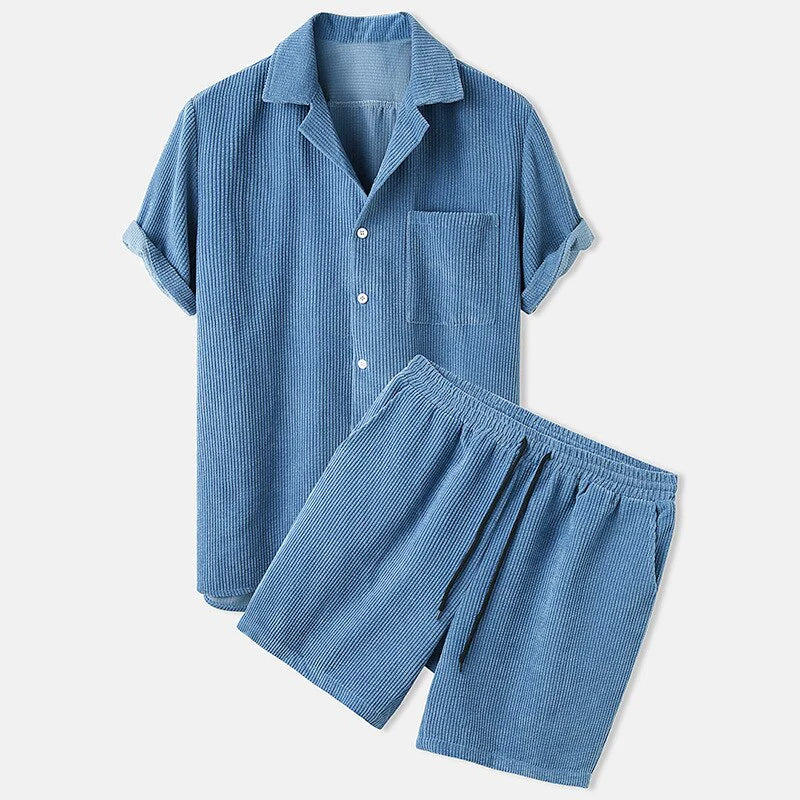 Cayson - Set chemise et short en velours côtelé pour homme