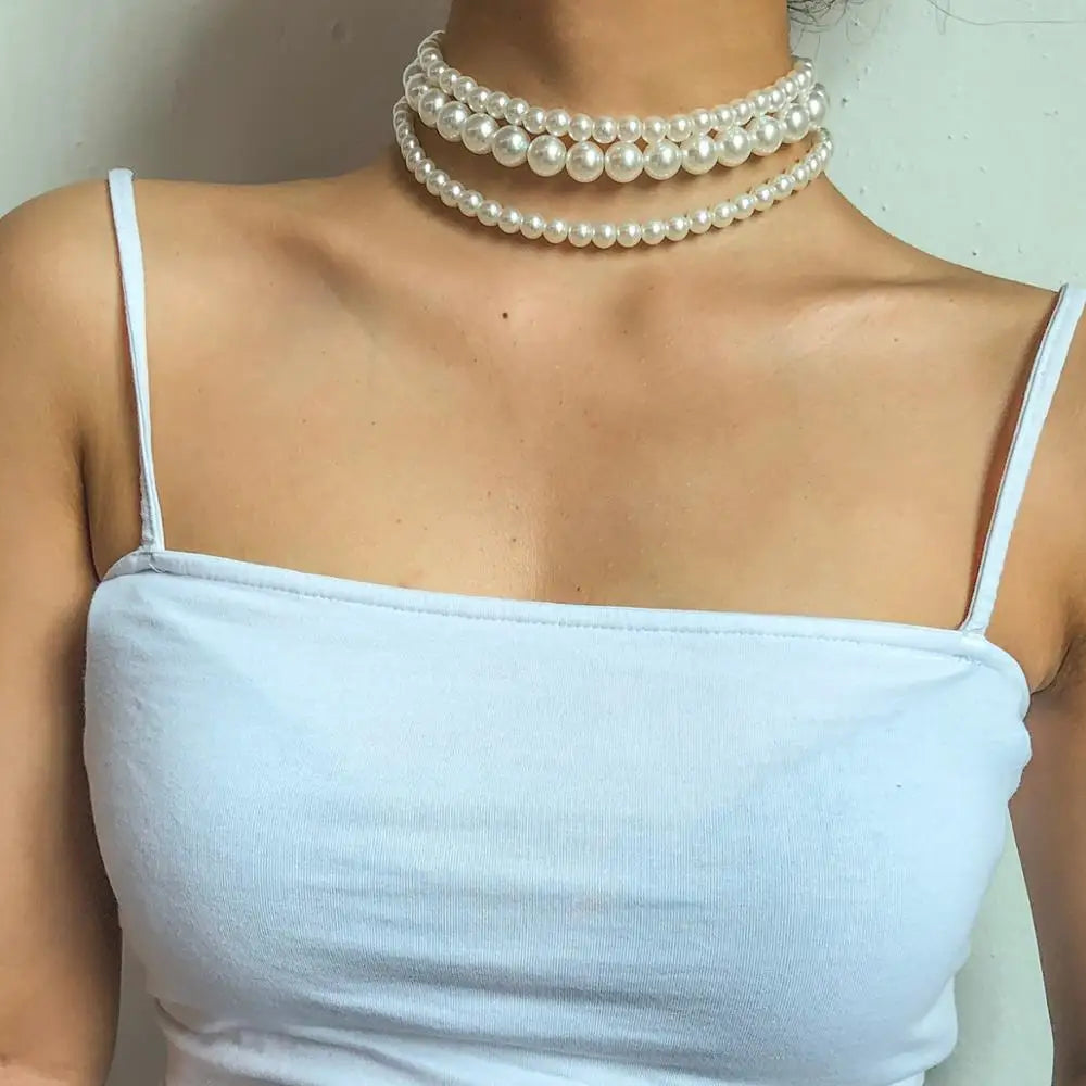 Ensemble de collier choker de perles - (ensemble de 3) collier de perles