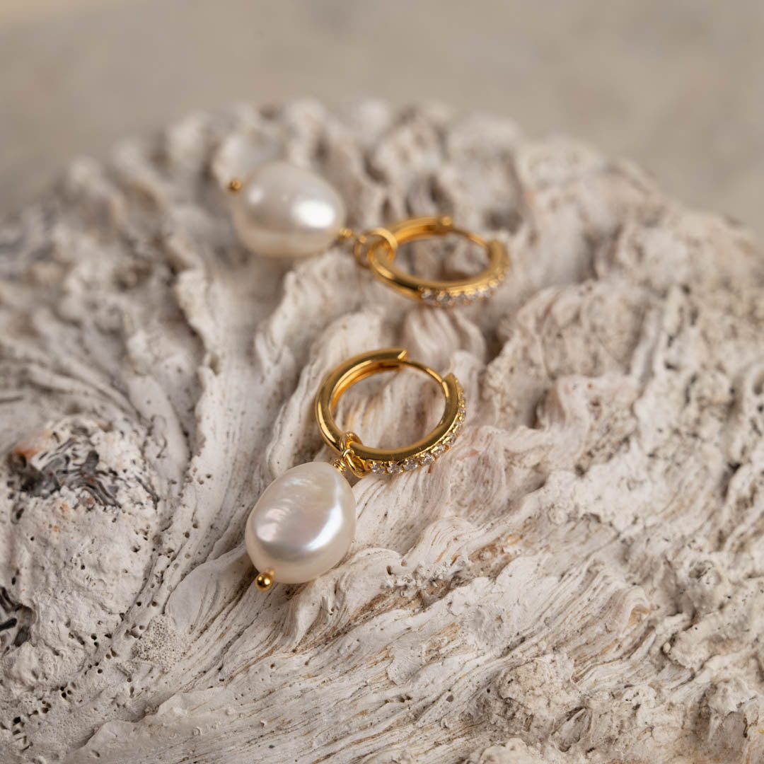 Boucles d'oreilles en zircon de perles - Zircon de perles dorées