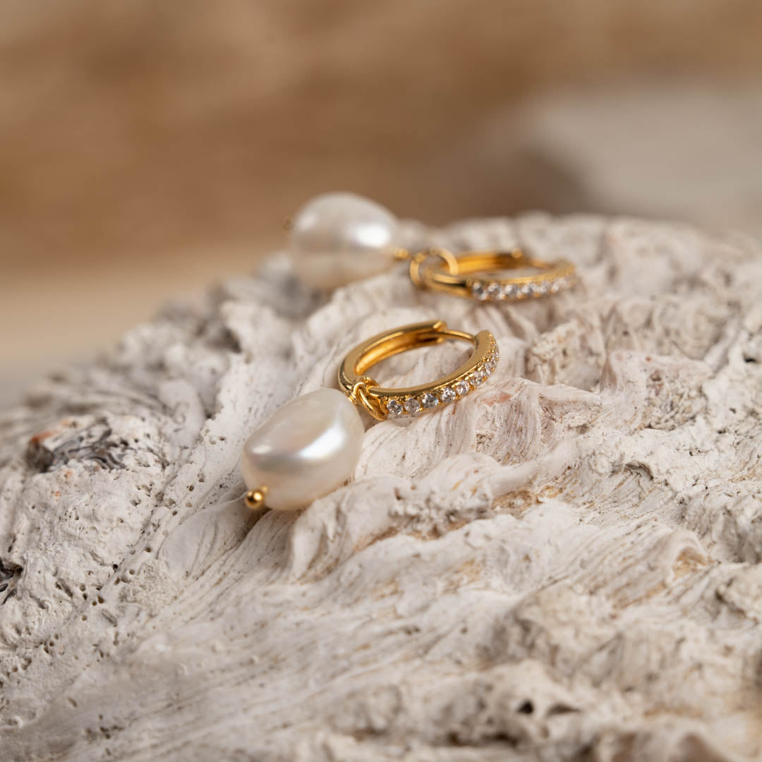 Boucles d'oreilles en zircon de perles - Zircon de perles dorées