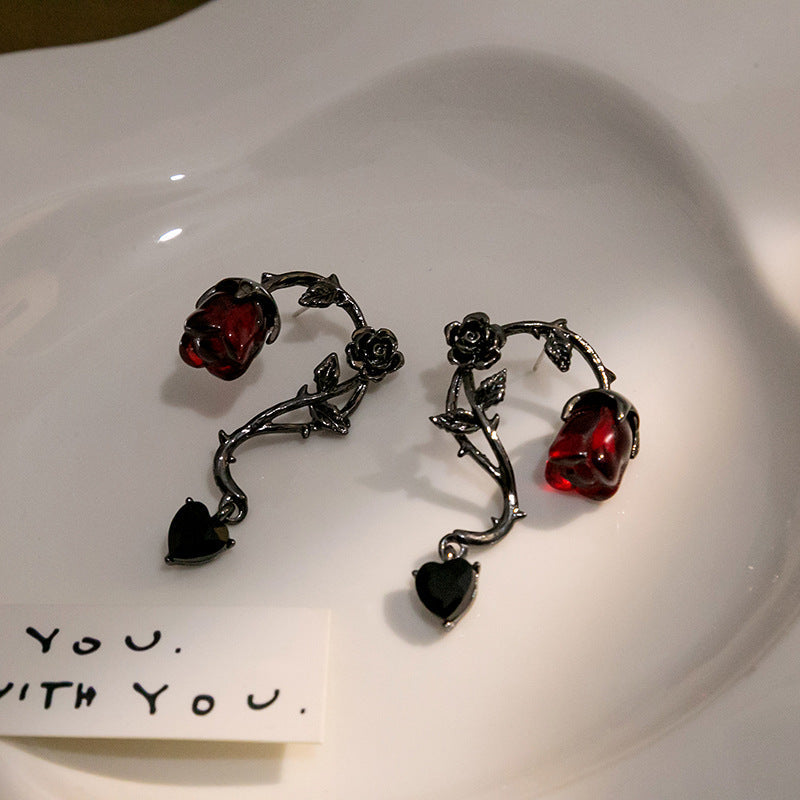 Rosalya – Boucles d'oreilles Rose Rouge et Baie Sombre