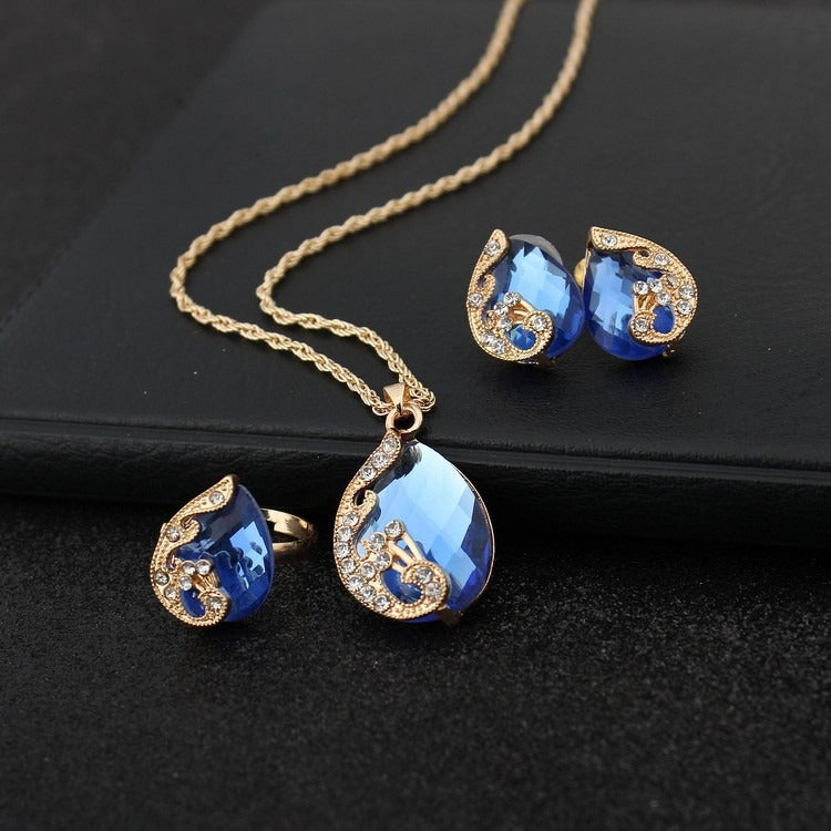 Pia – Ensemble de bijoux avec collier et boucles d'oreilles bleues