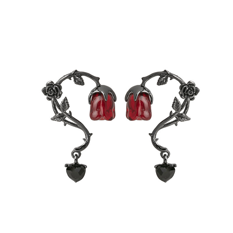 Rosalya – Boucles d'oreilles Rose Rouge et Baie Sombre