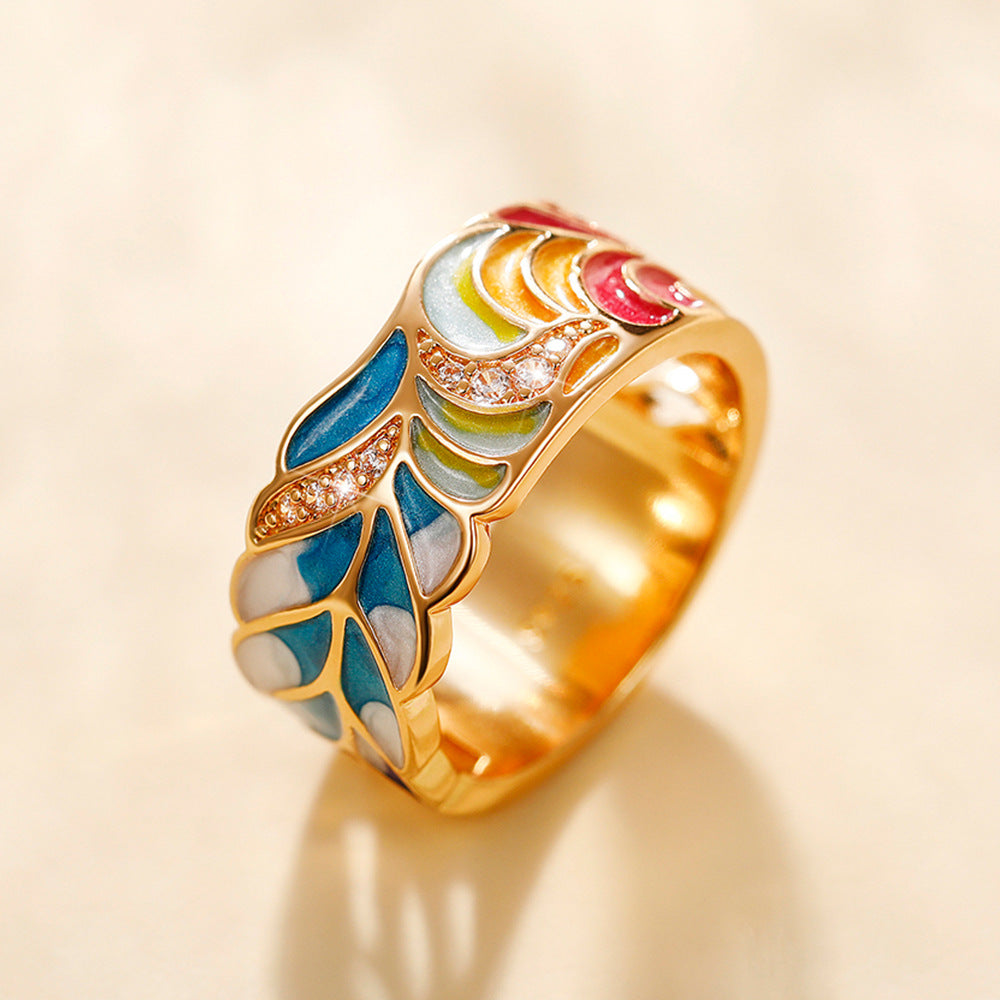 Margaux – Bague en motif doré céramique bleue et blanche