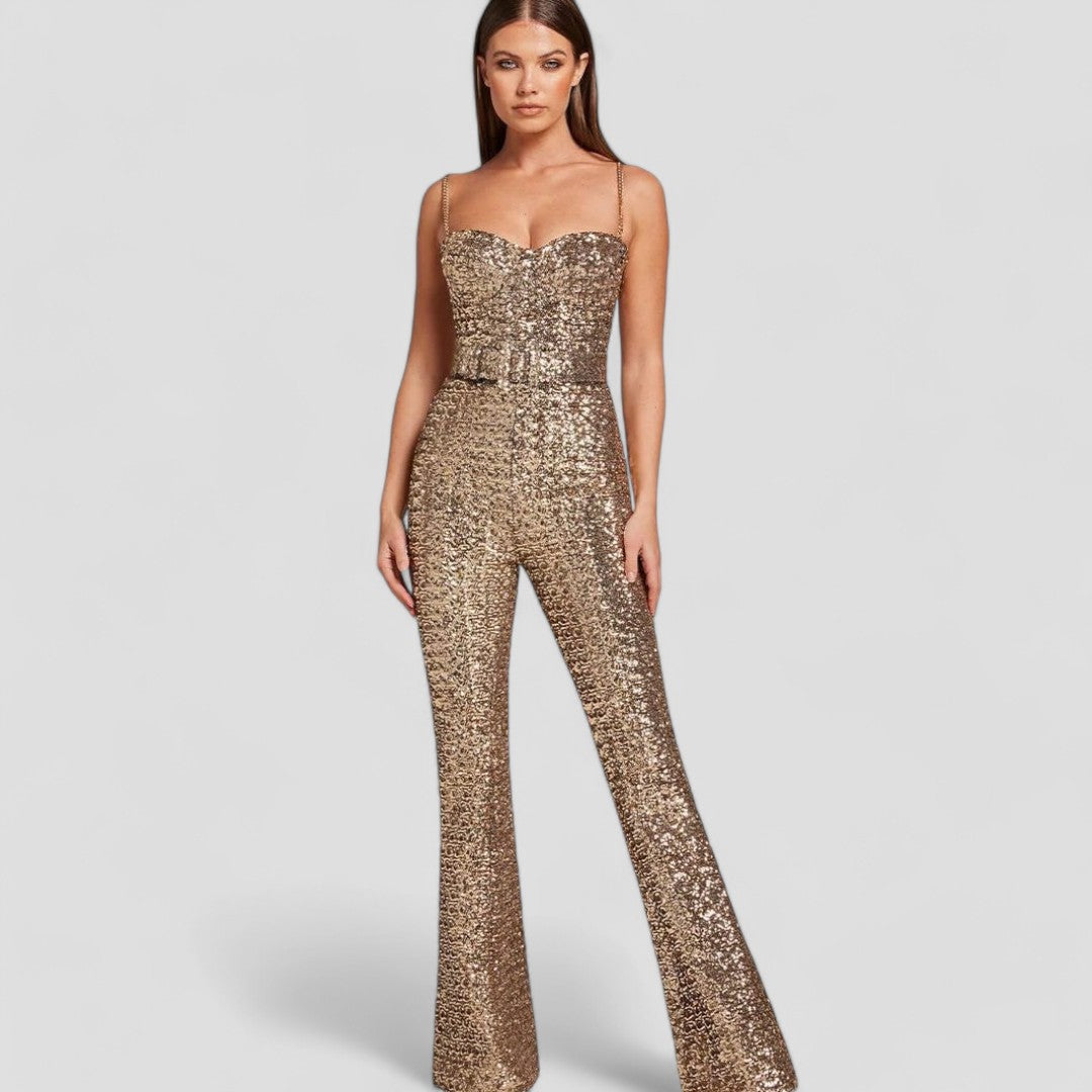 Combinaison évasée – Élégance nocturne sublimée par des sequins de luxe
