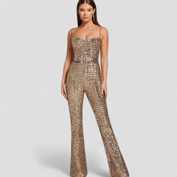 Combinaison évasée – Élégance nocturne sublimée par des sequins de luxe