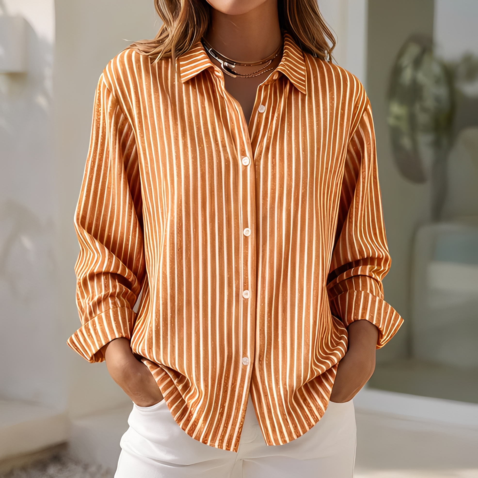 Lenna - Chemise d'été à rayures, coupe ample pour femme