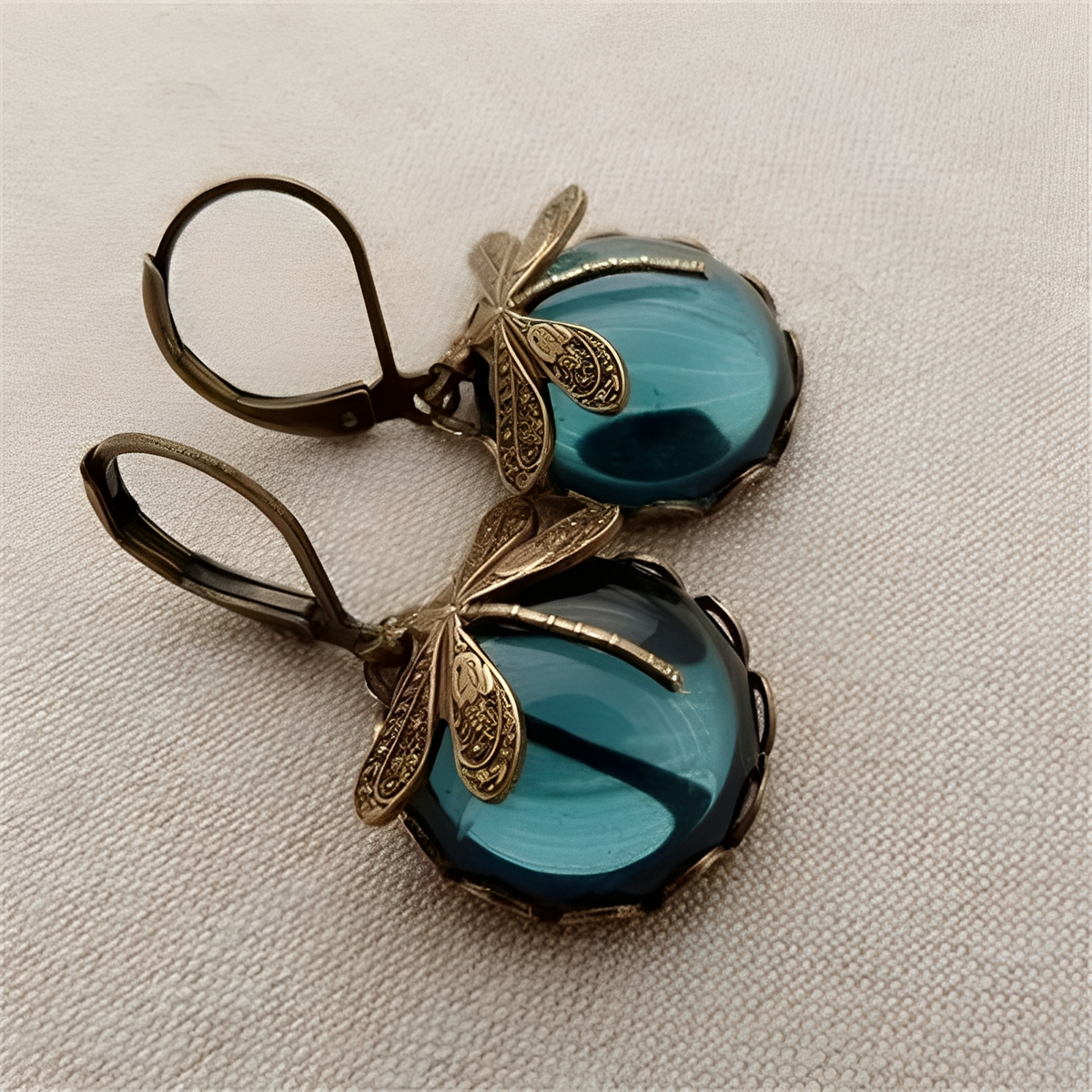 Elandra – Boucles d'oreilles en forme de libellule sphérique en or ancien