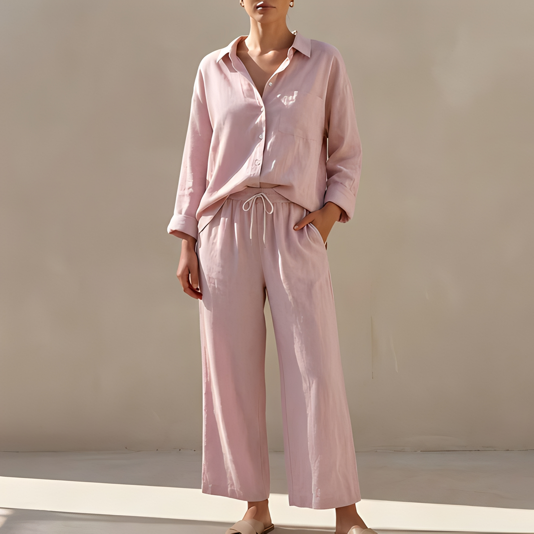 Genzel - Ensemble chemise boutonnée et pantalon pour femme