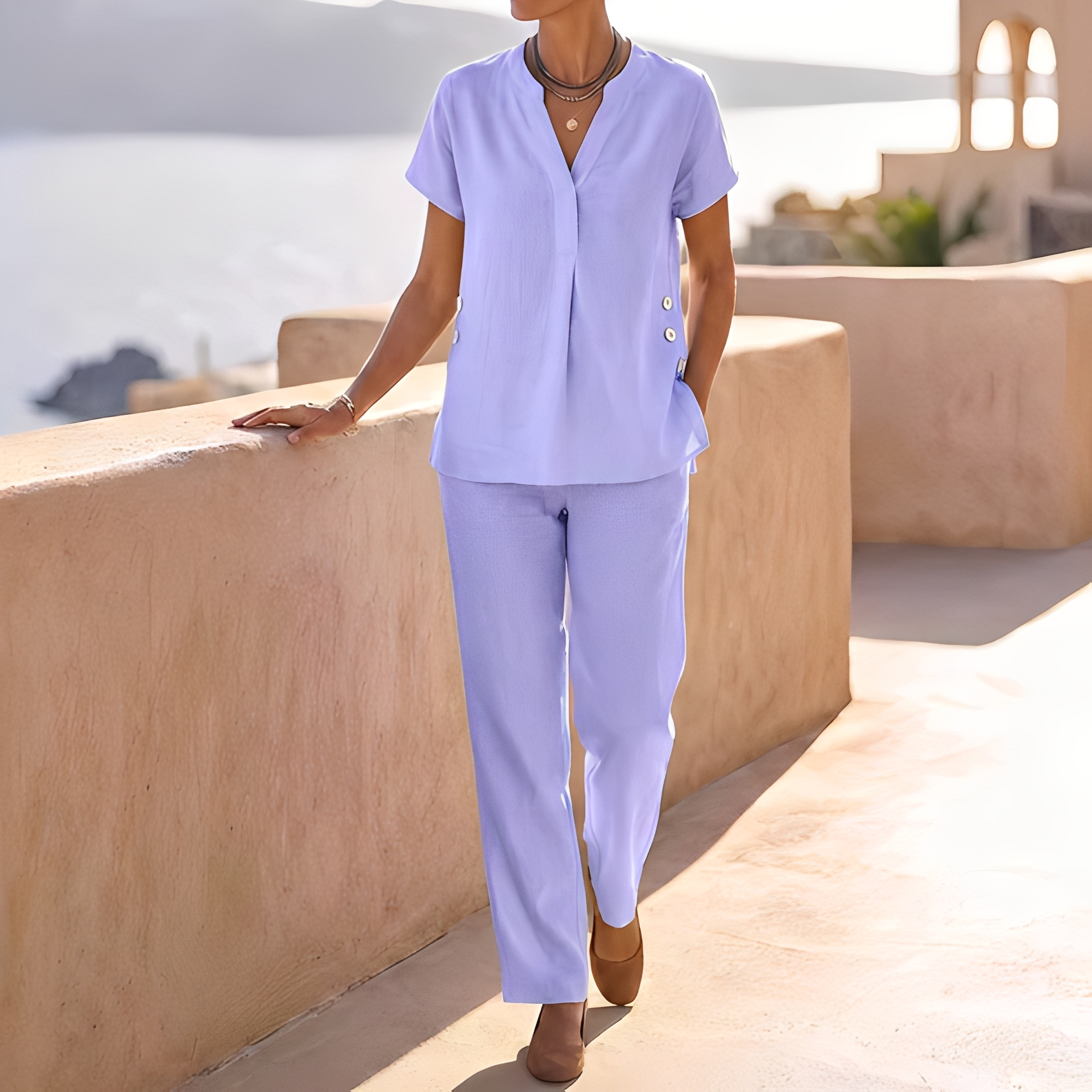 Khena - Tenue d'été décontractée avec col en V pour femme
