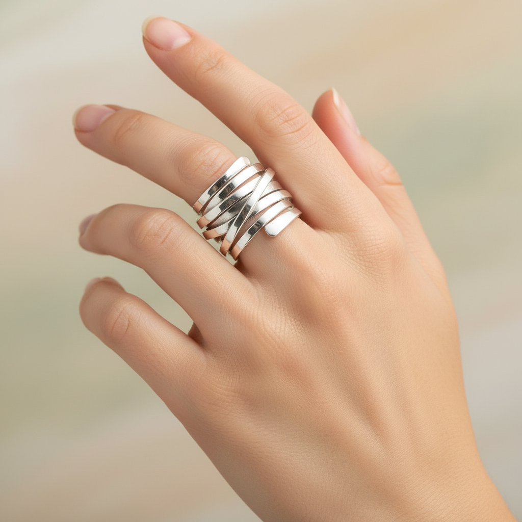 Valena – Bague en Argent Structurée