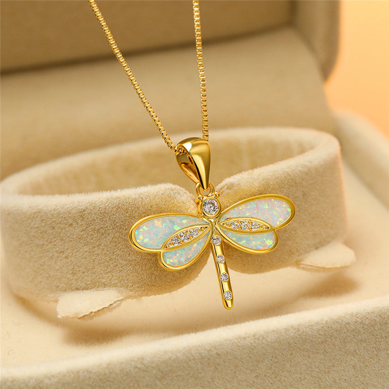 Siena – Collier avec libellule en or et opale