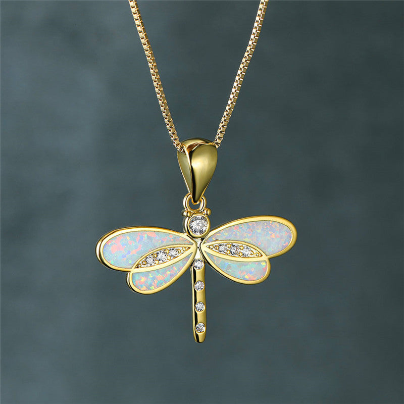 Siena – Collier avec libellule en or et opale