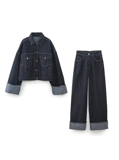 Clara – Ensemble en Denim avec Veste Trucker & Jean Taille Haute