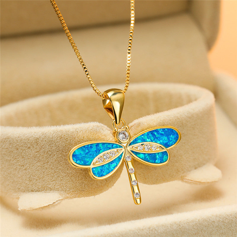Siena – Collier avec libellule en or et opale