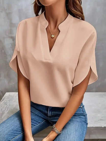 Isalie – Blouse chic avec col en V, avec tissu fluide