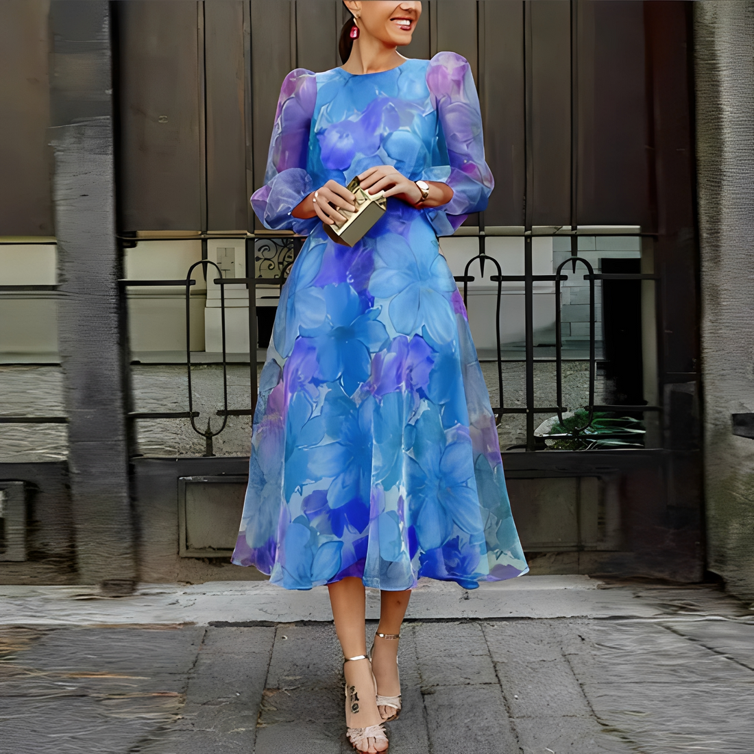Elvie - Robe chic à motifs floraux et manches longues pour femme