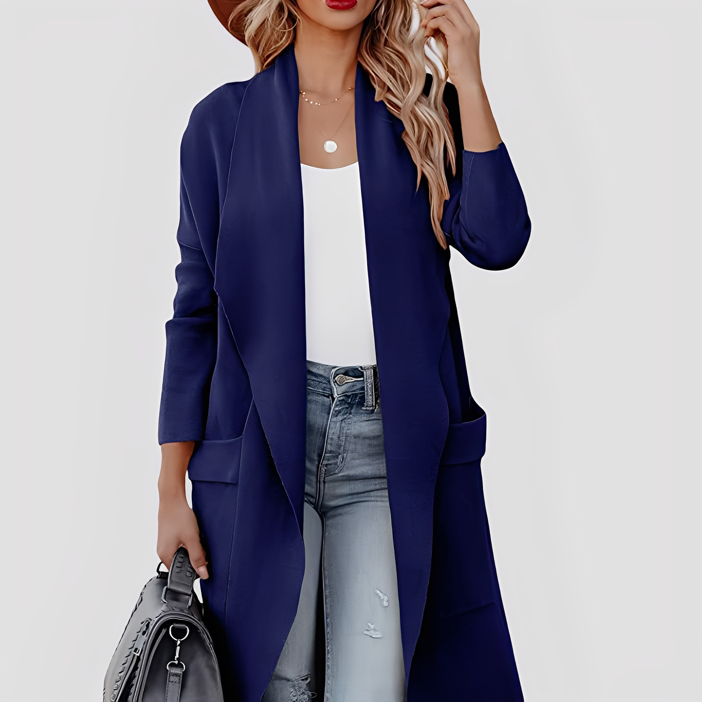 Chantal - Long cardigan en tweed décontracté pour femmes