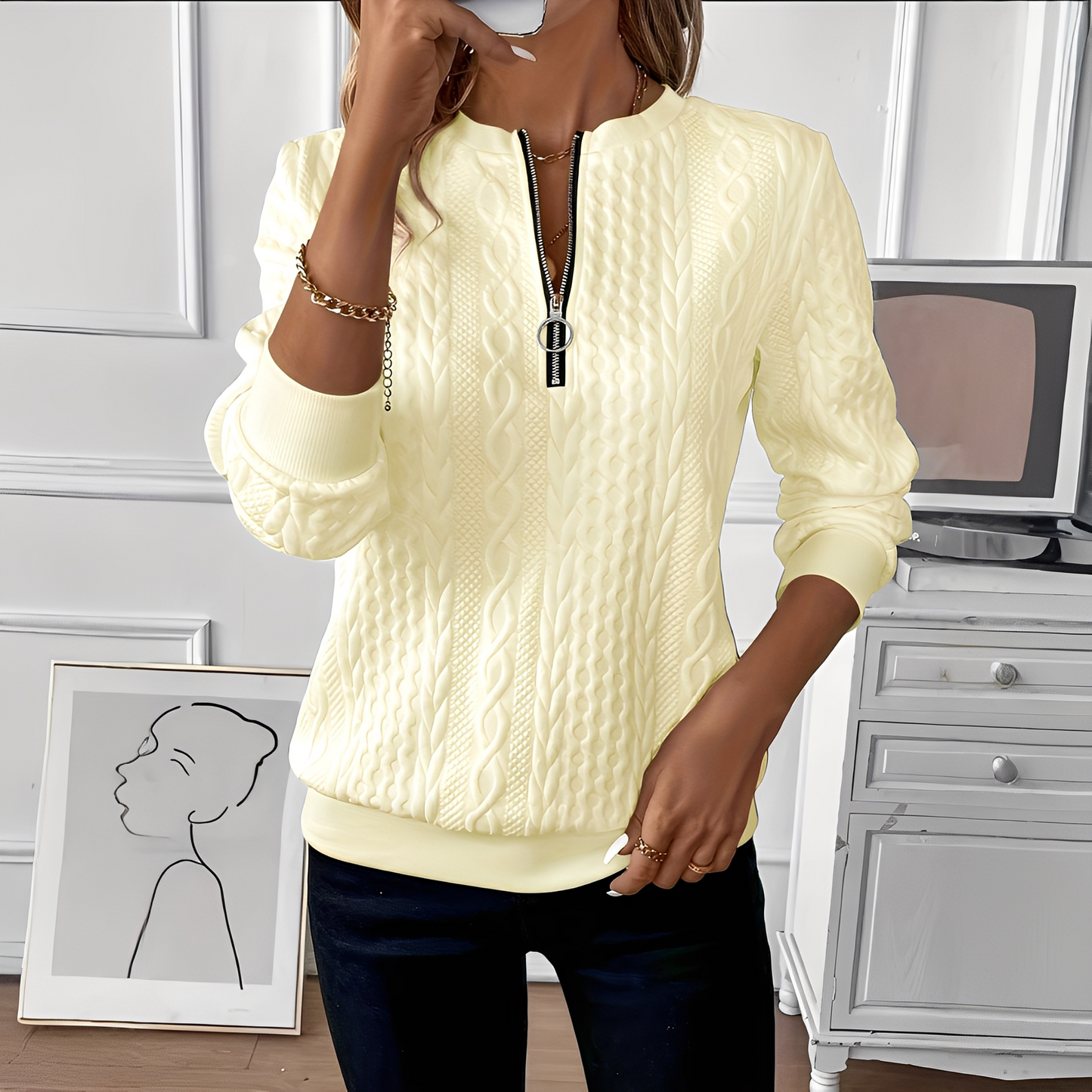 Chesley - Pull en maille élégant avec zip pour femmes