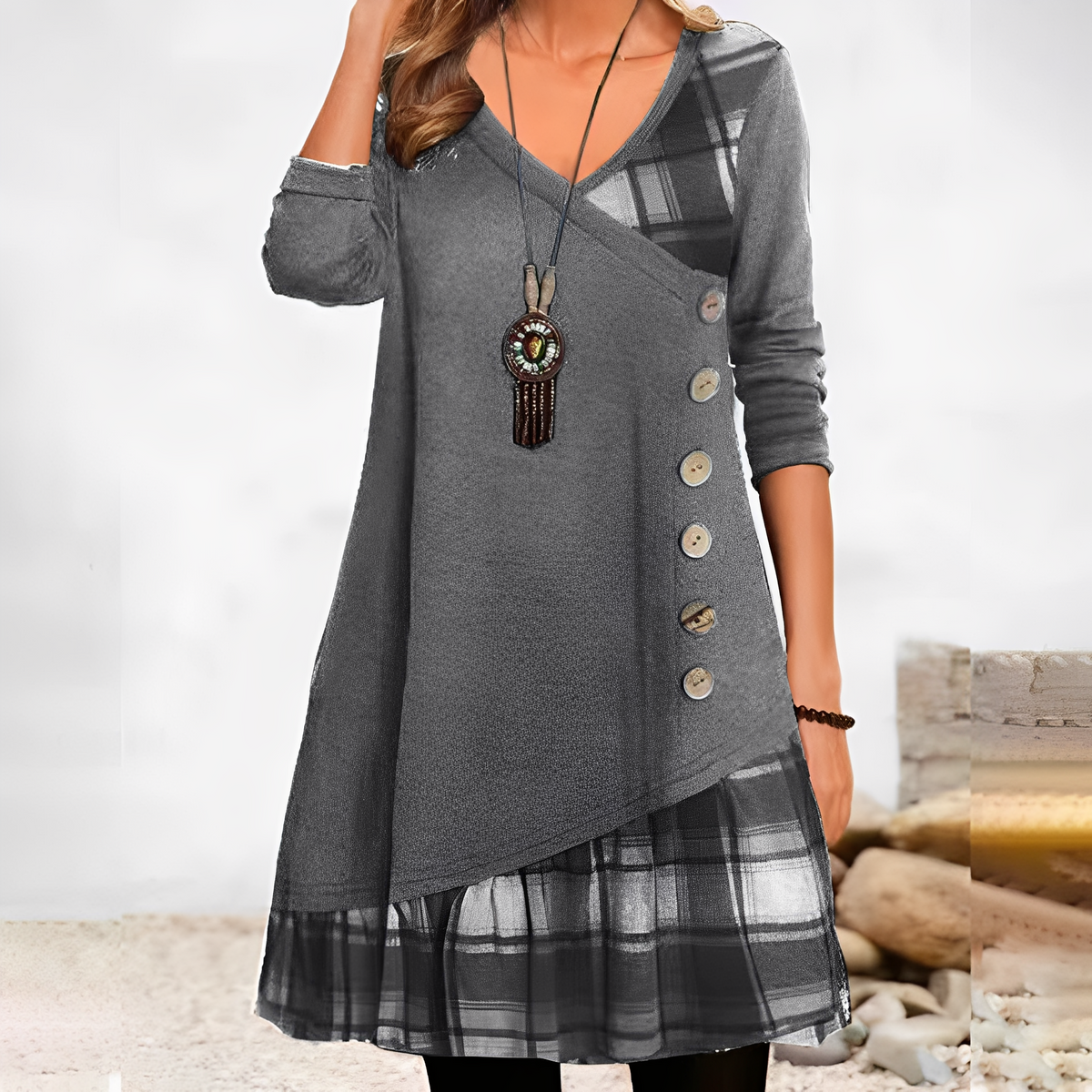 Shawnee - Robe casual avec design patchwork et carreaux pour femmes
