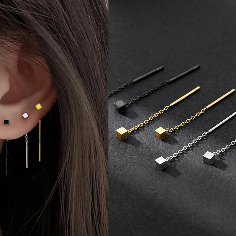 Kaelen – Boucles d'oreilles en cube et élégantes franges