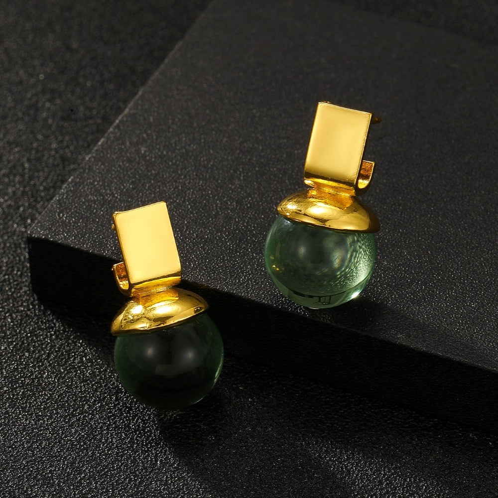 Charlie - Boucles d'oreilles vintage avec cristal vert et accents dorés