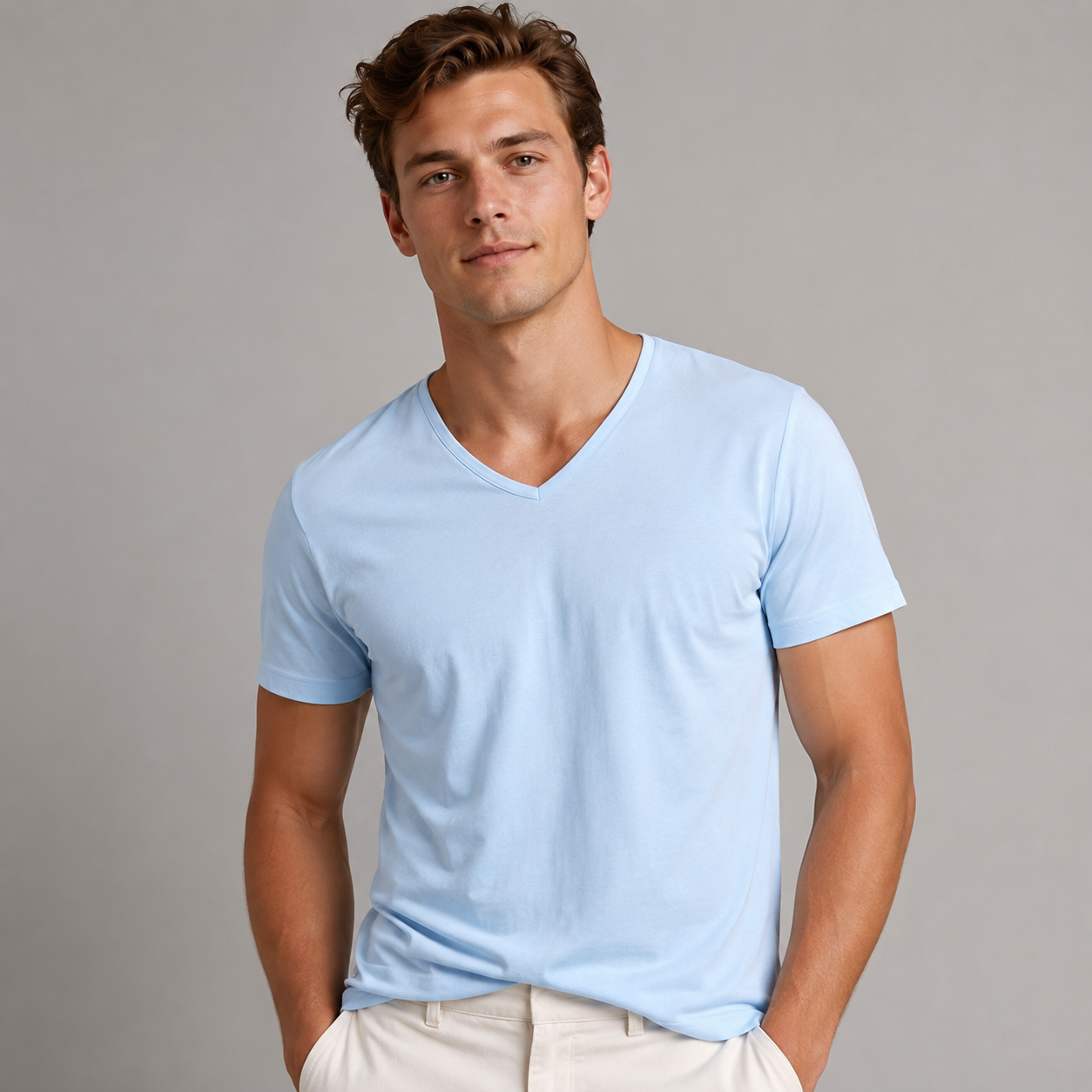 Jayson - T-shirt estival ample pour homme avec col en V