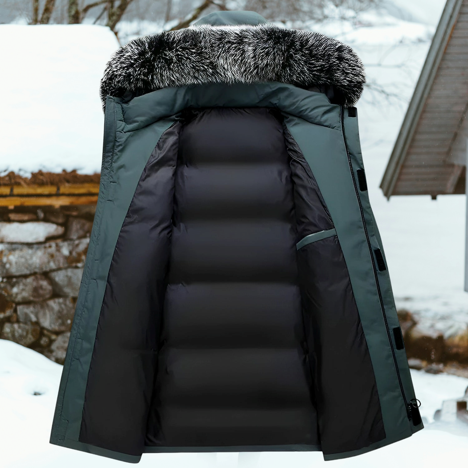 Aik - Veste d'hiver avec capuche et col en fausse fourrure