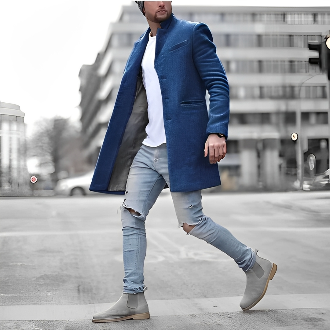Darious - Trench-coat long en laine chaud pour homme