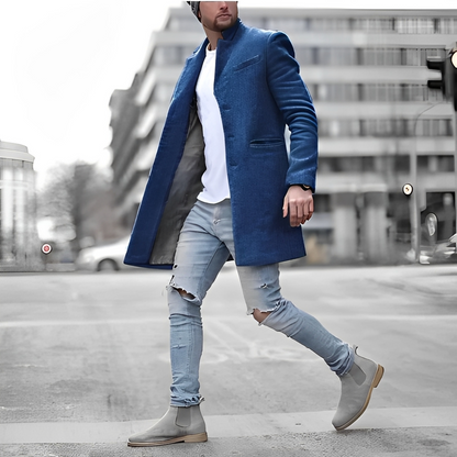Darious - Trench-coat long en laine chaud pour homme